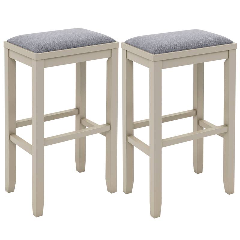 Costway Set of 2 Upholstered Bar Stools Wooden Counter Height Dining - Bar Height - Griege+ Grey