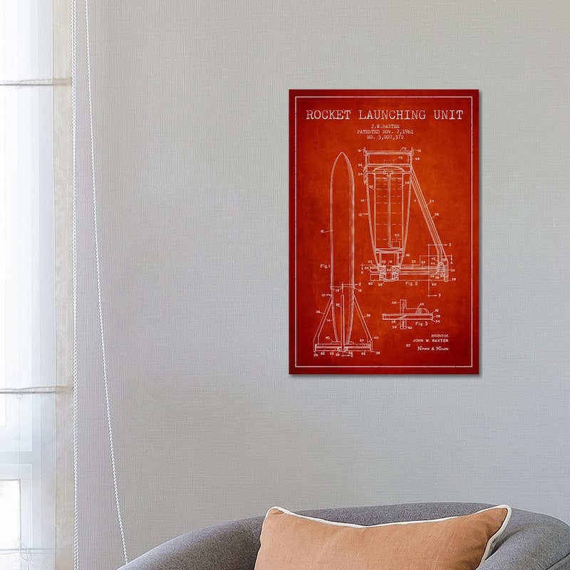 iCanvas "Rocket Unit Red Patent Blueprint" by Aged Pixel Canvas Print - 26x18x1.5