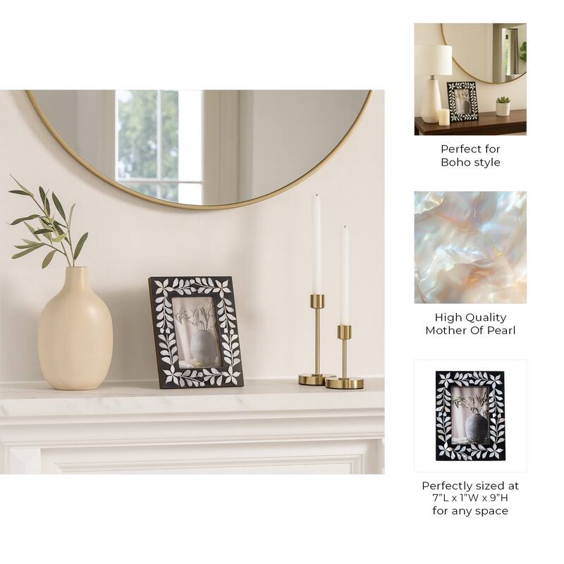 Sagebrook Home Mother Of Pearl Inlay Vine Photo Frame, Black, Rectangle