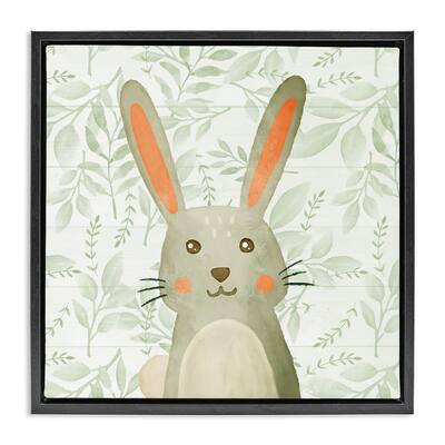 Stupell Whimsical Bunny on Florals Framed Floater Canvas Wall Art Design By Kim Allen