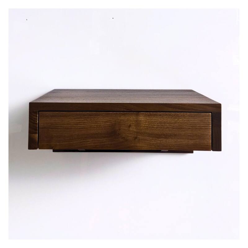 Bo - Walnut Hardwood Floating Nightstand Bedside Table - Small Bedroom Nightstand