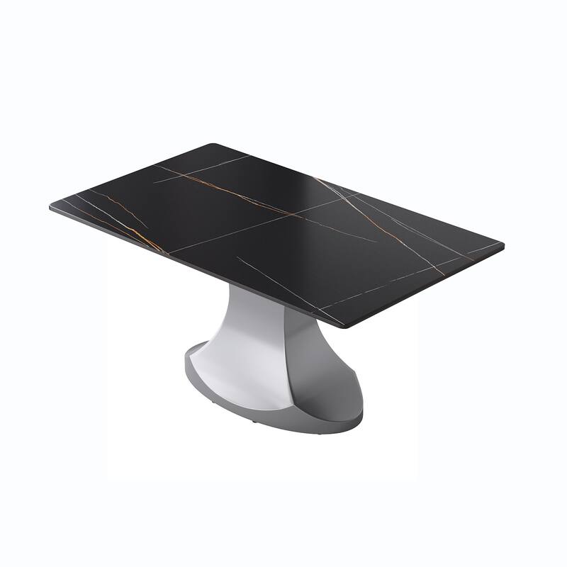 Rectangular Dining Table, Faux Marble Kitchen Dining Table with Grey Pedestal.