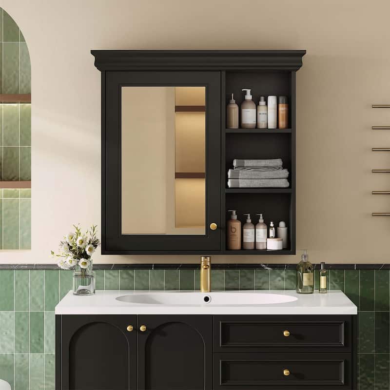 30'' x 28'' Wall Mounted Bathroom Medicine Cabinet with Mirror,and Adjustable Shelves for Efficient Space Utilization
