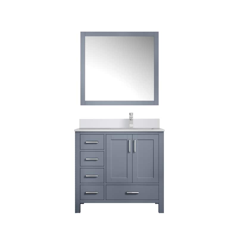 Jacques 36 in. W x 22 in. D Right Offset White Bath Vanity, Cultured Marble Top, Faucet Set, and 34 in. Mirror