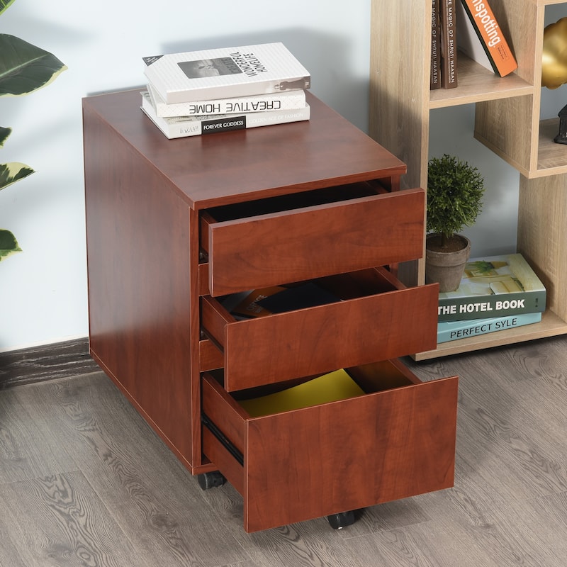 HOMCOM 3 Drawer Mobile Nordic Style Under Desk Cabinet for Home or Office with 5 Easy Castor Wheels