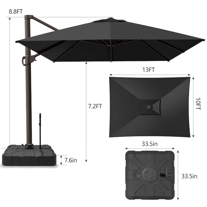 13 ft x 10 ft Luxury Outdoor Aluminum Patio Cantilever Offset Umbrella with Base Included