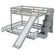 preview thumbnail 24 of 34, Twin Over Full Multifunctional Kids Bunk Bed Frame with Slide, Wooden Loft Bed with Storage Staircase and Guardrails