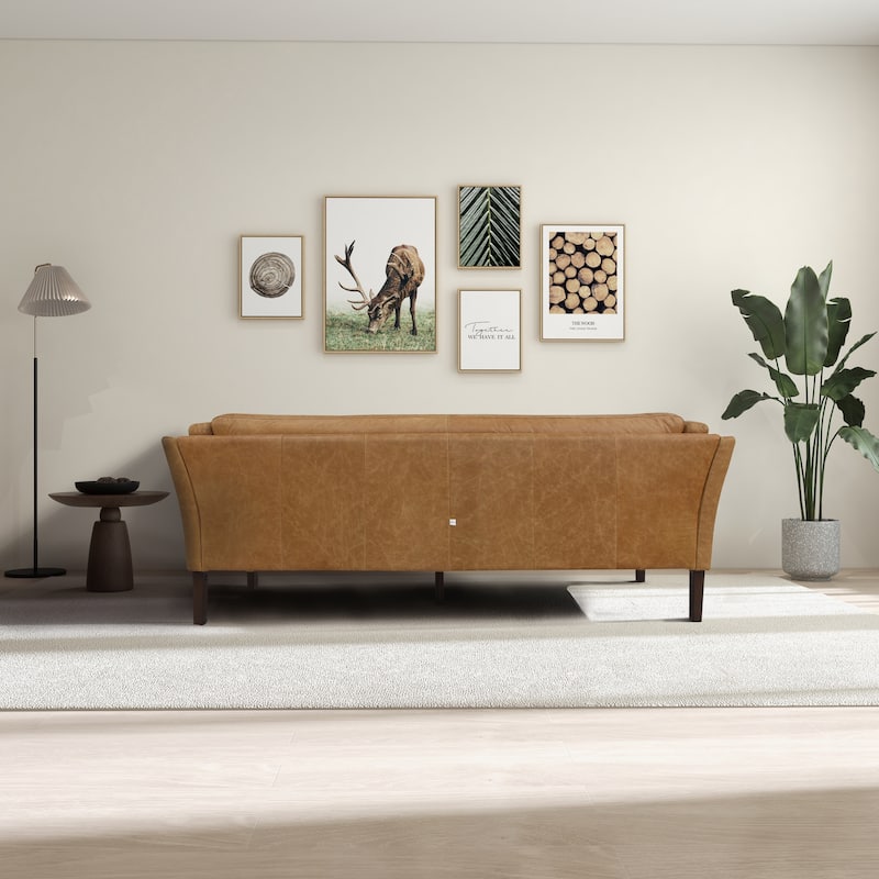 Aura 78" Wide Mid Century Modern Living Room Genuine Leather Couch