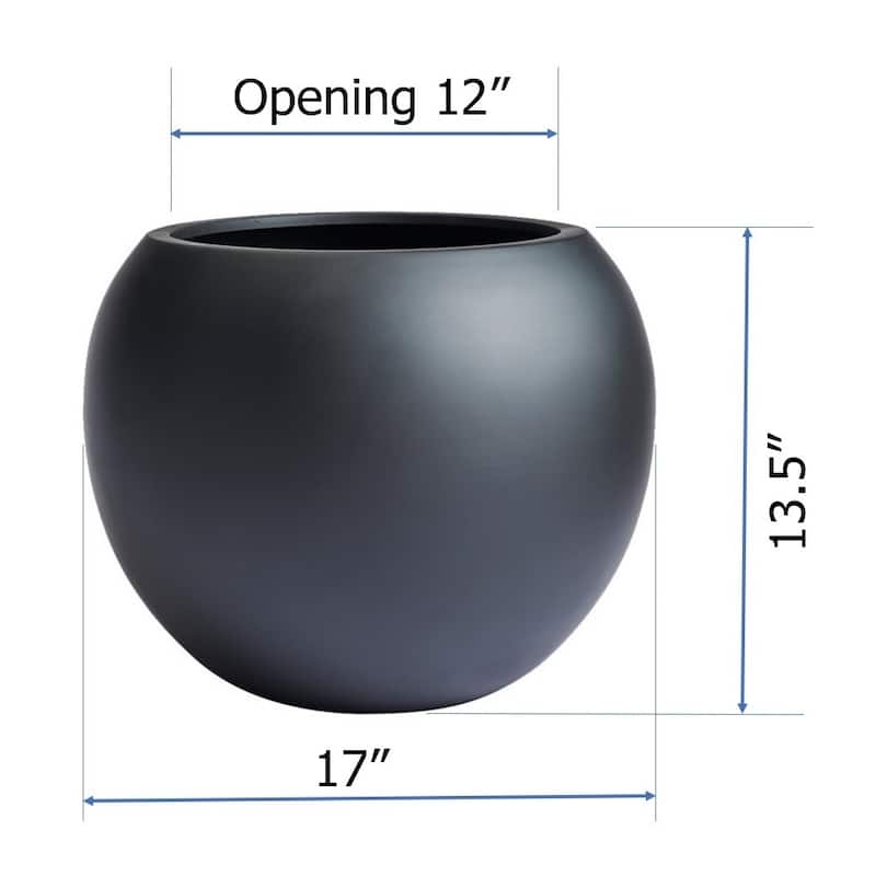 DreamPatio Riverside Fiberstone Modern Sphere Planter for Indoor/Outdoor - 17x17x13.5 - Black