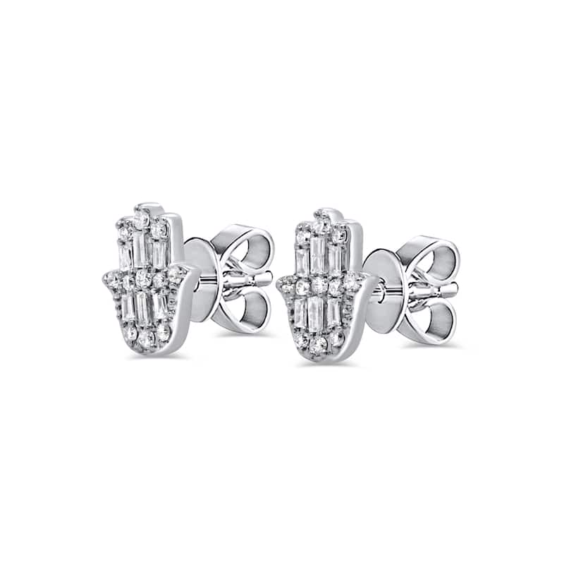 Joelle Collection 14K White Gold Diamond Hamsa Stud Earrings