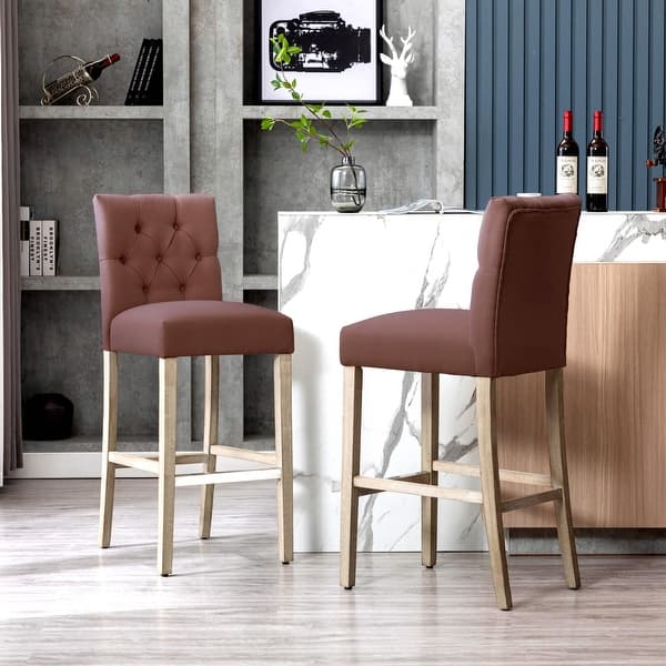 slide 2 of 31, Carter 29" Button Tufted Bar Stool (Set of 2) Antique Gray Finish Brown