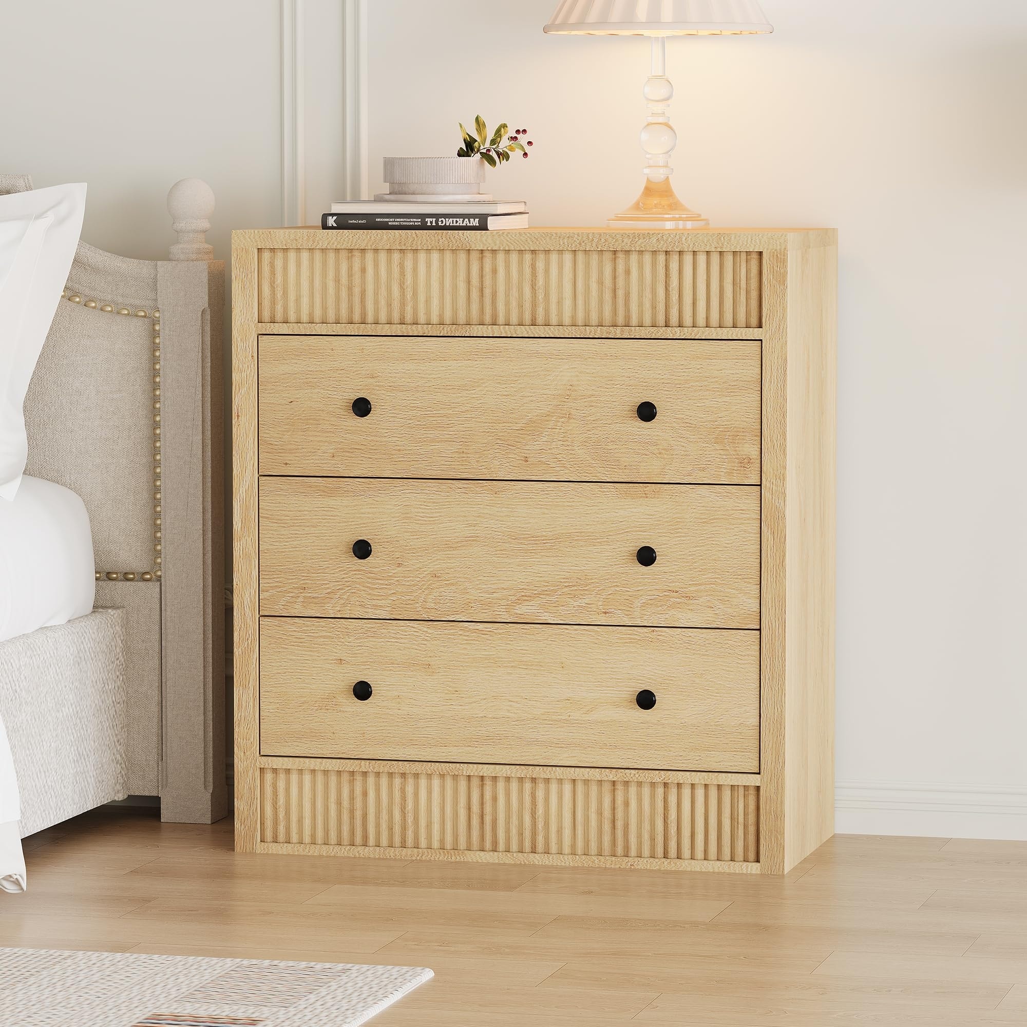 Drawer Dresser for Bedroom, Fluted Chest of Drawers, Modern Wooden Nightstand Storage Cabinet