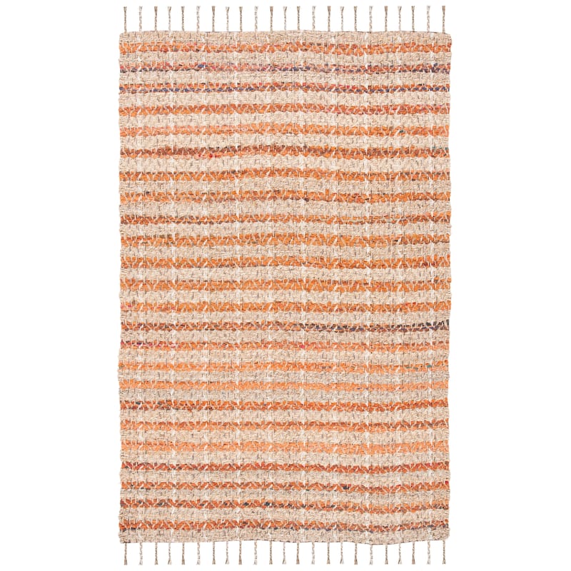 SAFAVIEH Handmade Cape Cod Lonnie Jute & Cotton Braided - 6' x 6' Square - Orange/Natural - Square