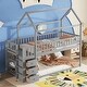 preview thumbnail 1 of 17, Twin Wood House Bunk Bed with Shelves & Drawers Grey