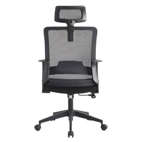 Ergonomic Office Chair, Mesh Computer Desk Chair with Adjustable Height Headrest, Fixed Armrest Swivel Office Chair