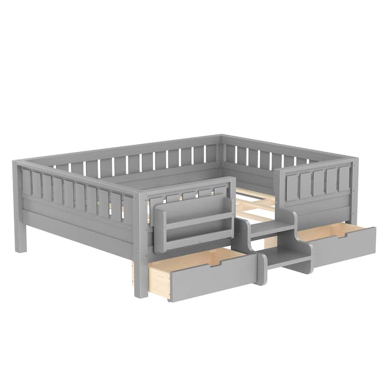 Full/Twin Loft Bed with Storage Drawers, Safety Staircase & Rails