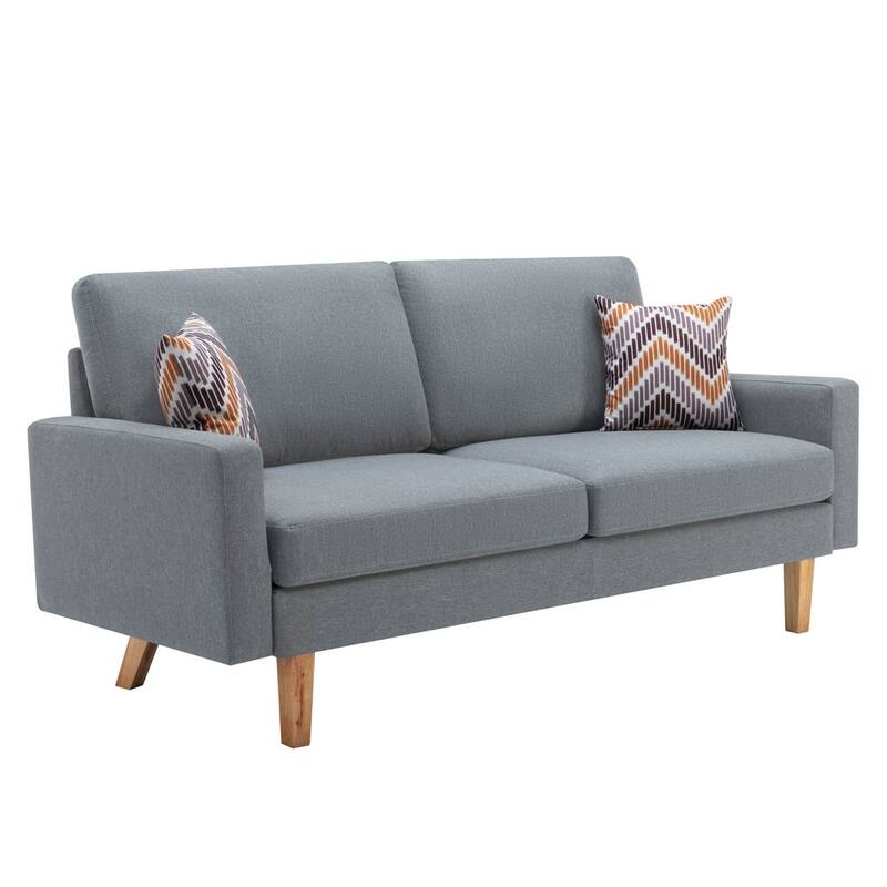 Linen Sofa and 2 Chairs with 2 Throw Pillows