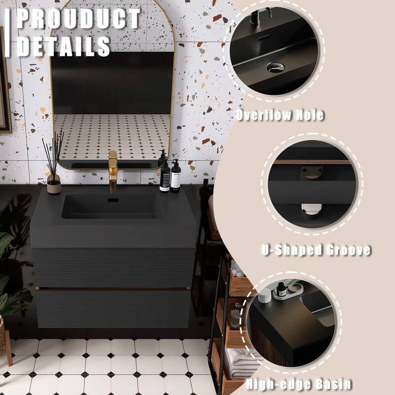 Wall Mounted Bathroom Vanity with Solid Surface Sink and Soft Drawers