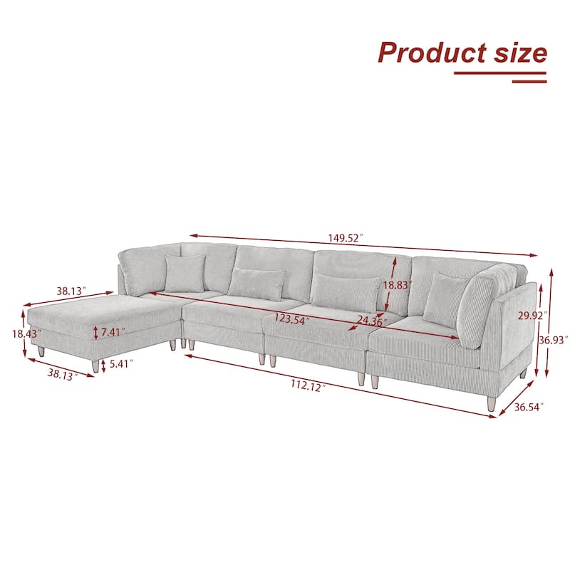 5-Piece Modern Comfy Corduroy Modular Sectional Sofa with Ottoman