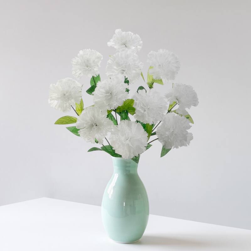 Carnation Artificial Floral Bush Spray - 18" - White