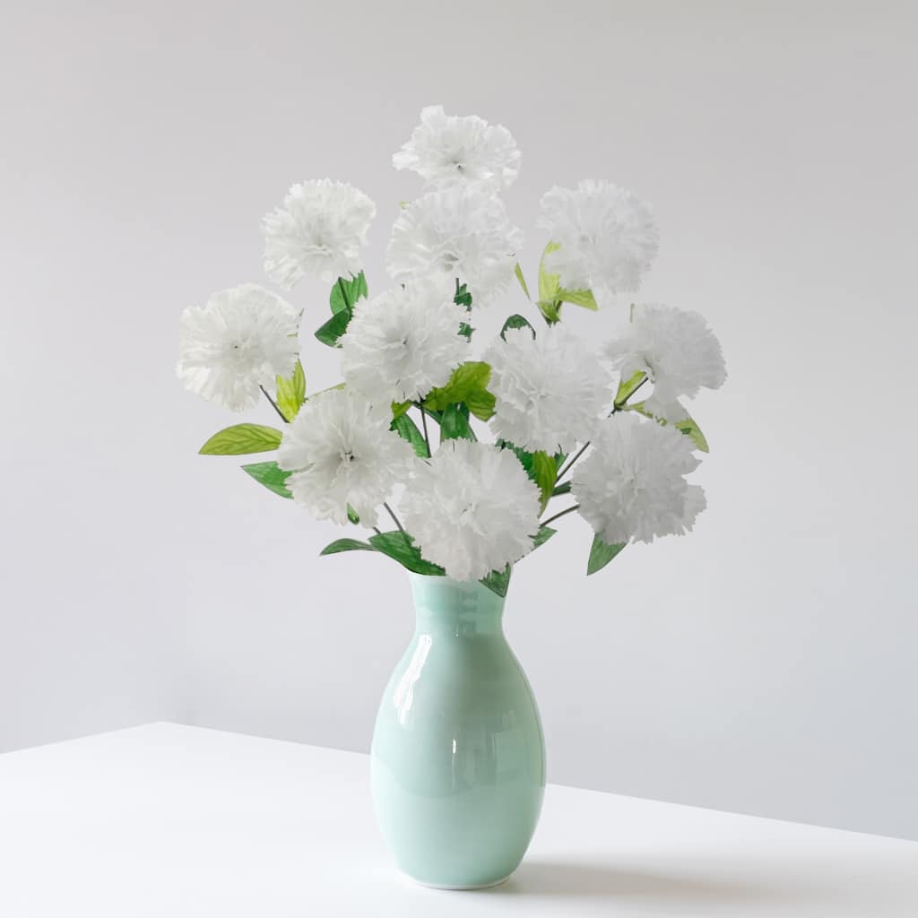 Carnation Artificial Floral Bush Spray - 18" - White