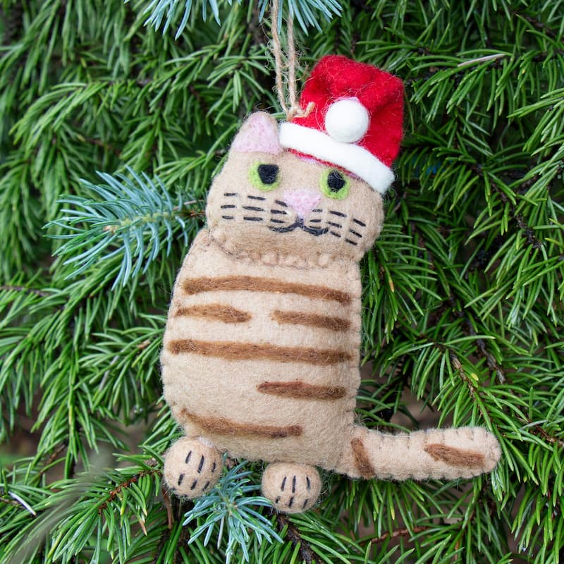 Handmade Felt Ginger Tabby Santa Cat Felt Ornament