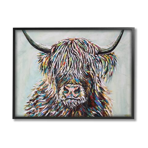 Stupell Industries Country Cattle Wooly Highland Portrait Rainbow Hair Framed Wall Art