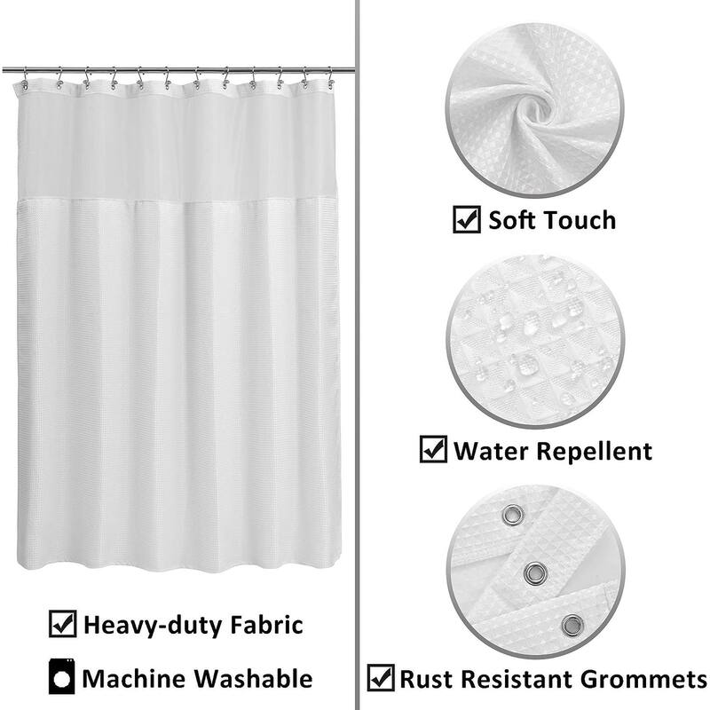 Waffle Weave Shower Curtain with Snapin Fabric Liner & Hooks Set On