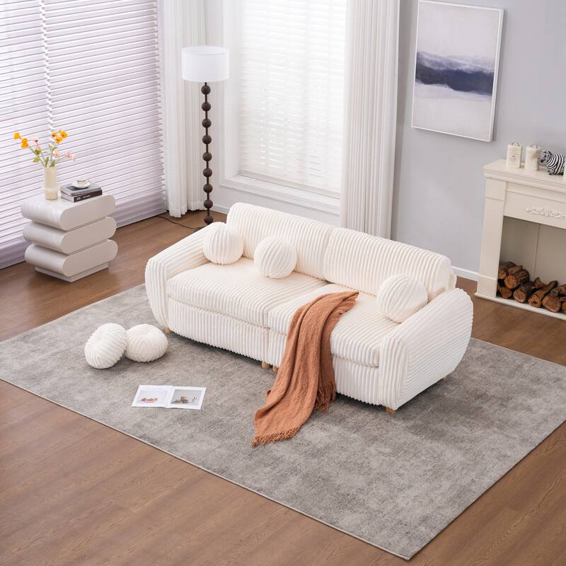 Modern Corduroy 2-Seater Sofa Corner sofa with Solid Wood Frame, for Living Room and Apartment, White - White