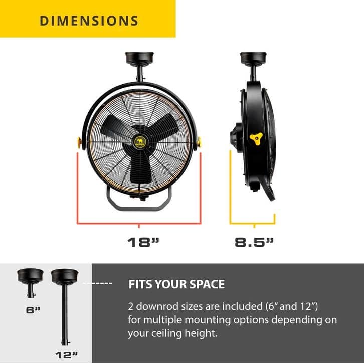 18" Mule Jet Black and Yellow Damp-Rated Garage Ceiling Fan with Remote Control - 18 Inches