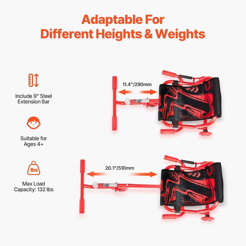 Ride on Scooter Zig-Zag Motion Drift Cart with Comfortable Handle and Steel Frame Ideal for Kids - 37.8” x 17.3” x 11.2”