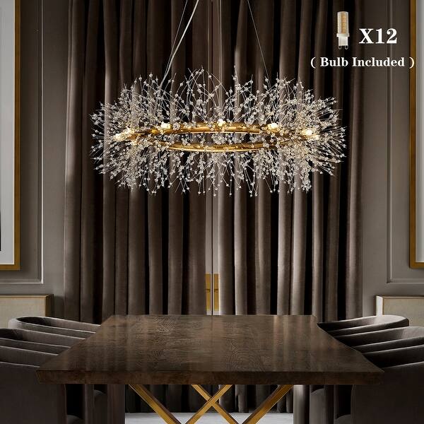 slide 10 of 10, Modern Firework Crystal Chandelier for Dining Room and Living Room Bulb Included Antique Bronze