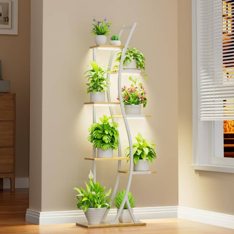 Plant Stand Indoor with Grow Lights - 19.69 x 9.45 x 62.99 inches - White