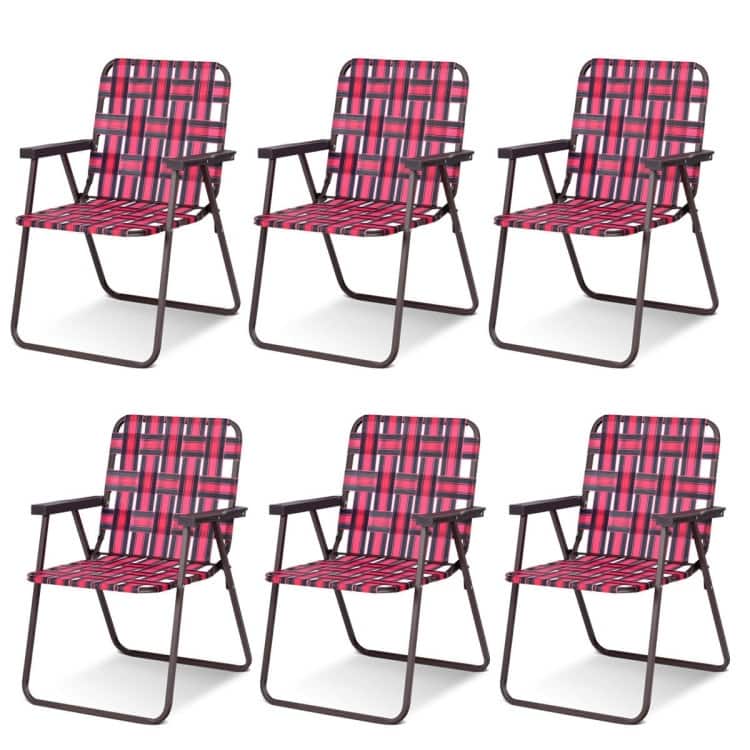 6 Pieces Folding Beach Chair Camping Lawn Webbing Chair - Red