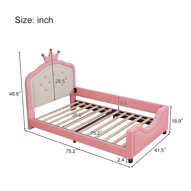 Cute Princess Twin Size PU Leather Upholstered bed