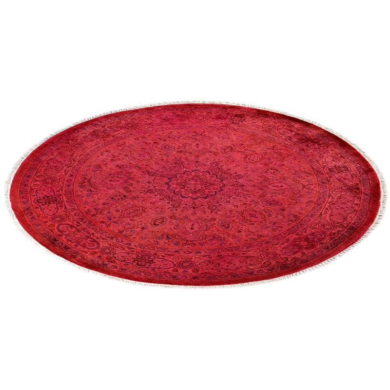 Overton Hand Knotted Wool Vintage Inspired Modern Contemporary Overdyed Pink Round Area Rug - 4' 3" x 4' 3"