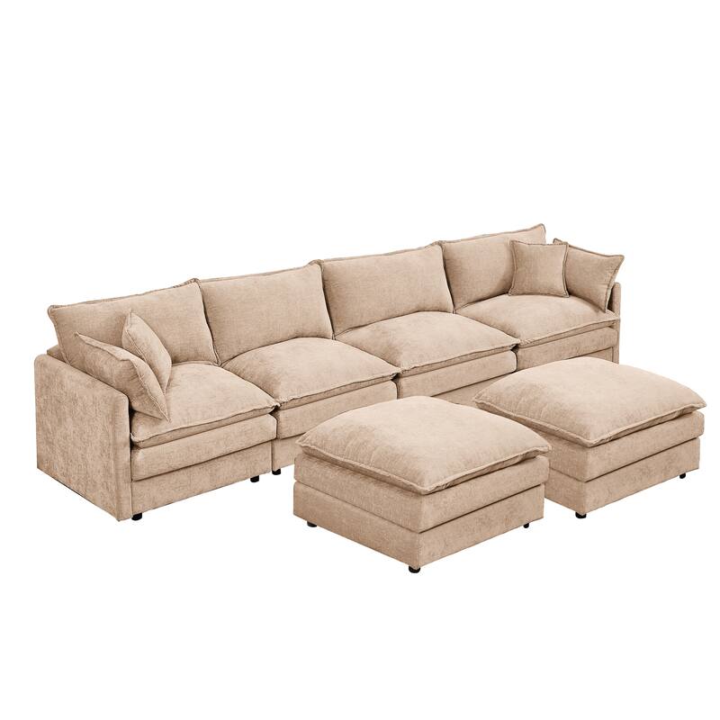U Shaped Modular Sectional Sofa with Movable Ottoman, Comfy Chenille 4-Seater Cloud Couch, High-Resiliency Foam Deep Seat Sofa