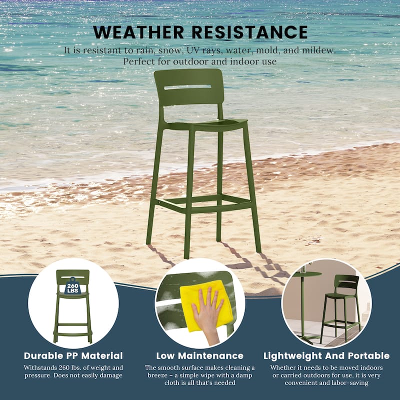 Frond and Form 29.5" Outdoor Patio Poly Plastic Bar Stool (Set of 2)