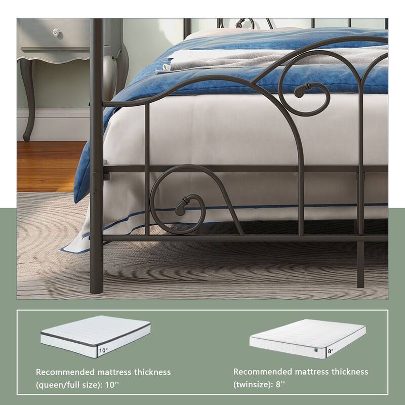 Alazyhome Canopy Metal Bed Frame, Metal Slat Support
