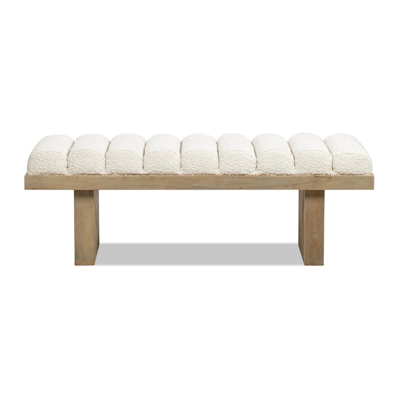 52" Upholstered Modern Accent Bench,Ivory White Boucle