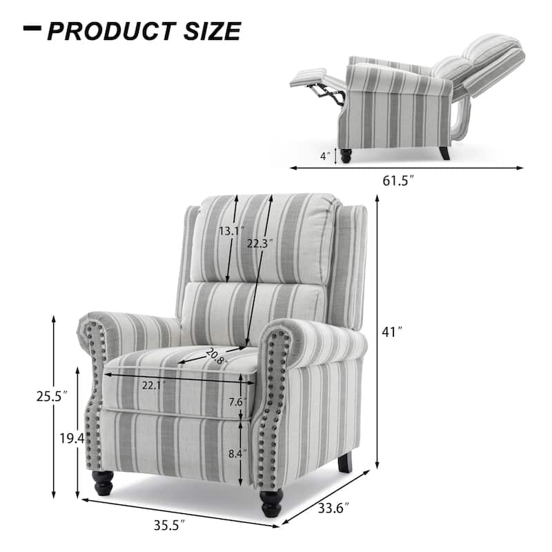 Nail-head Padded Seat Pushback Recliner Chair