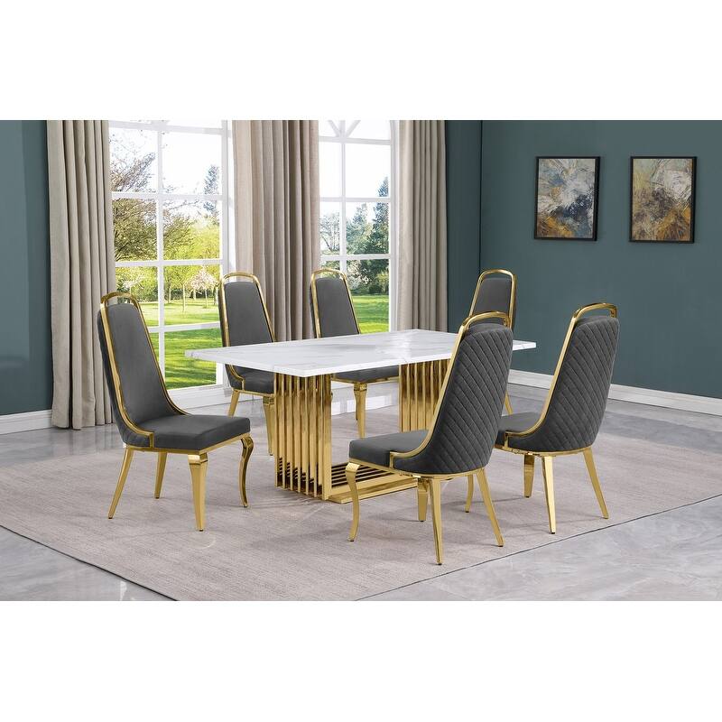 Best Quality Furniture D310/1-SC310-7 Dining Set with 68" White Marble Top