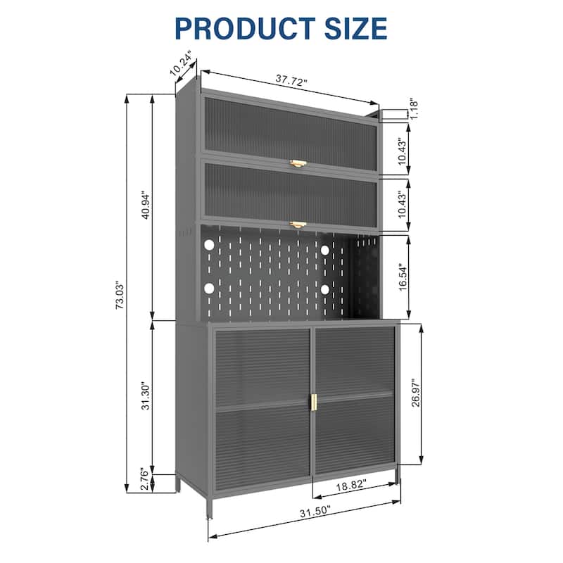 Tall Kitchen Pantry Cabinet Storage Cabinet with 6 Level Flip Door, Pegboard Metal Buffet Cabinet, Anti-Tip Hutch