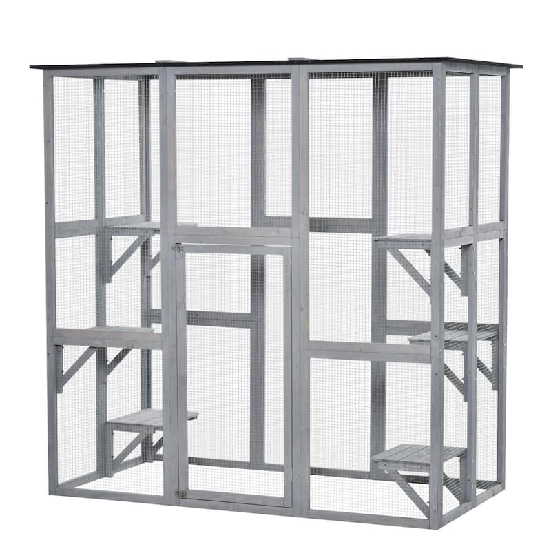 PawHut Large Wooden Outdoor Cat House Catio Enclosure
