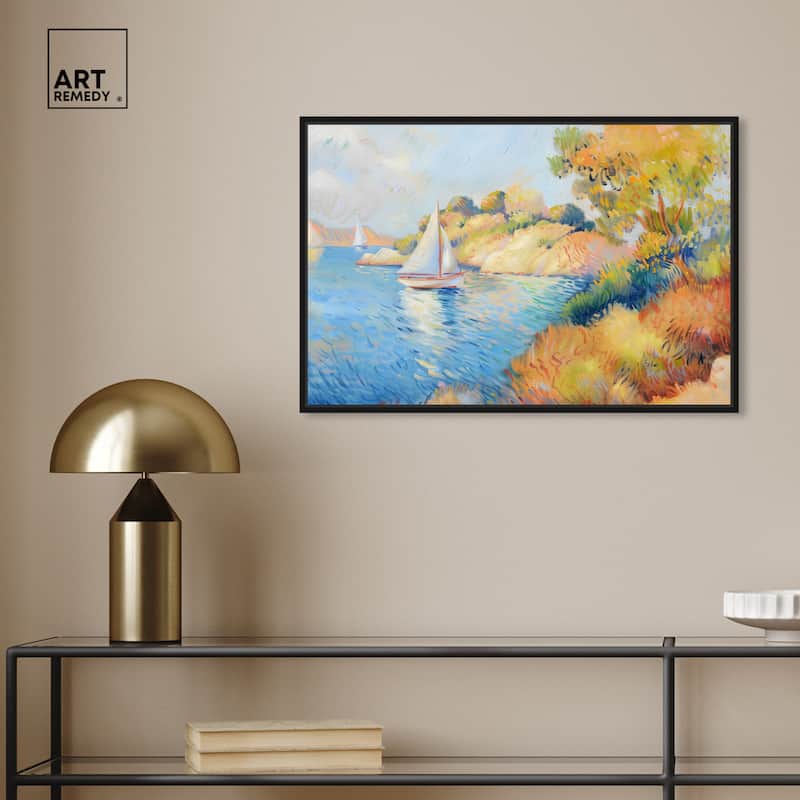Art Remedy Sail Off In The Morning Framed Impressionism 1 Piece Canvas Wall Art /Monet And Van Gogh Inspired Art