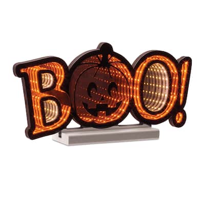 BOO Infinity Light Halloween Table Decor Glowing LED Sign for Indoor Mantel or Party Display - 15.75”L x 3”W x 7.75”H