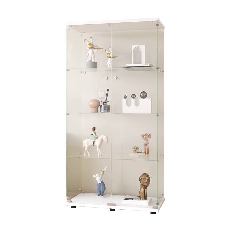 4-Shelves Glass Display Cabinet with 2 Doors, Floor Standing Curio Bookshelf, for Living Room Bedroom Study or Collection Room