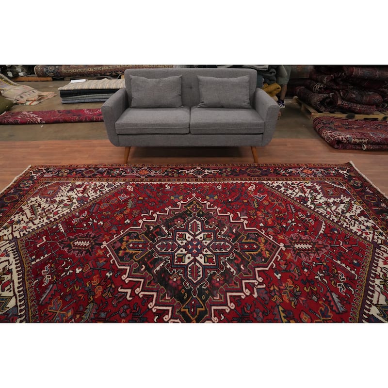 Hand Knotted Oriental 100% Wool Carpet Traditional Medallion Red Heriz Area Rug - 11' 2'' X 7' 10''