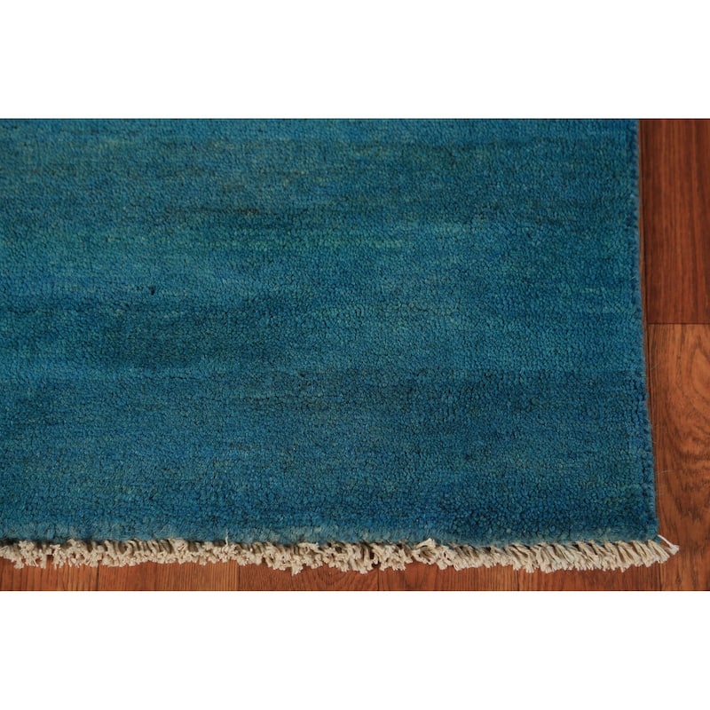 Teal Blue Gabbeh Square Oriental Rug Handmade Wool Carpet - 4'0" x 4'5"