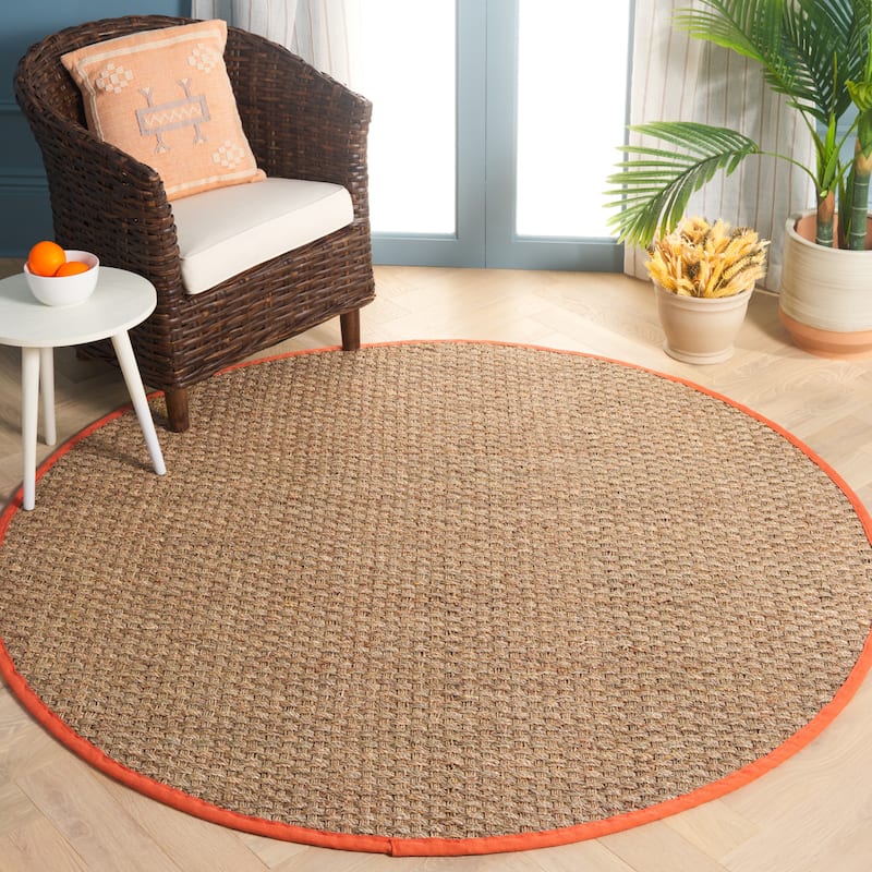 SAFAVIEH Natural Fiber Zymryd Basketweave Seagrass Rug - 6' Round - Natural/Rust